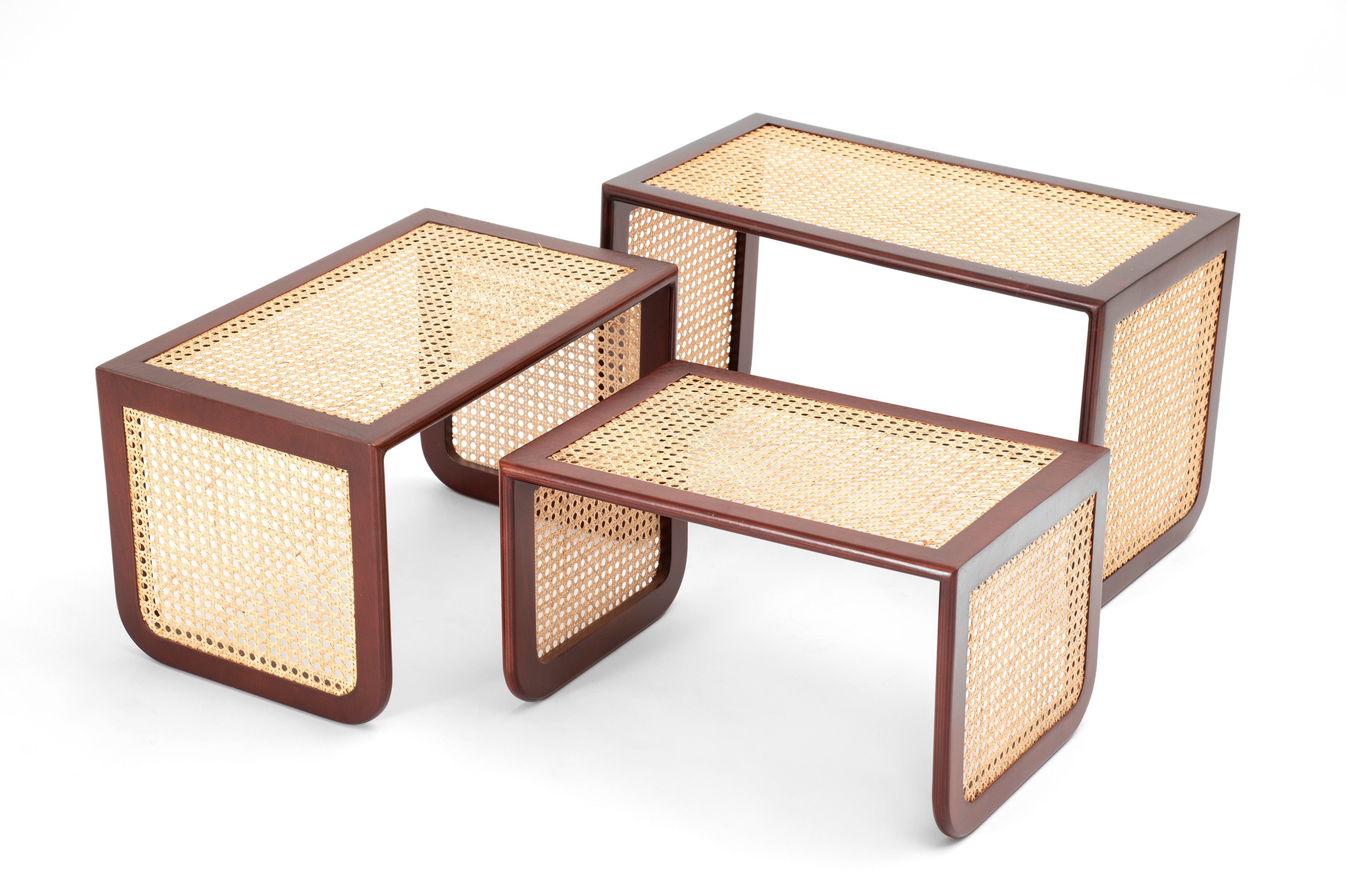 Small Rectangular Rattan Nesting Table Rattan Nesting Table - Set of 3 | Rangbagh