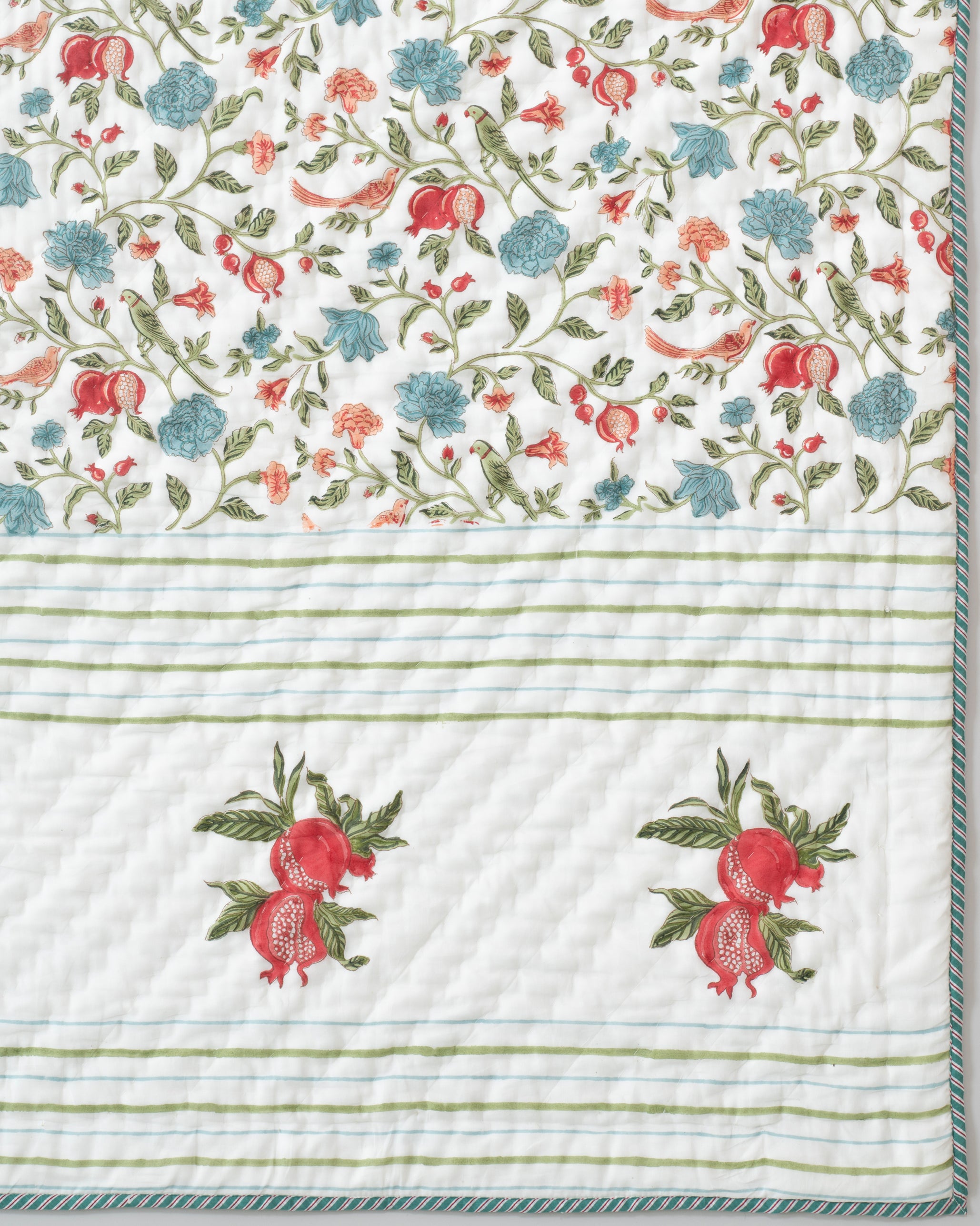 Blue Jaal with Bagh Stripes Quilt