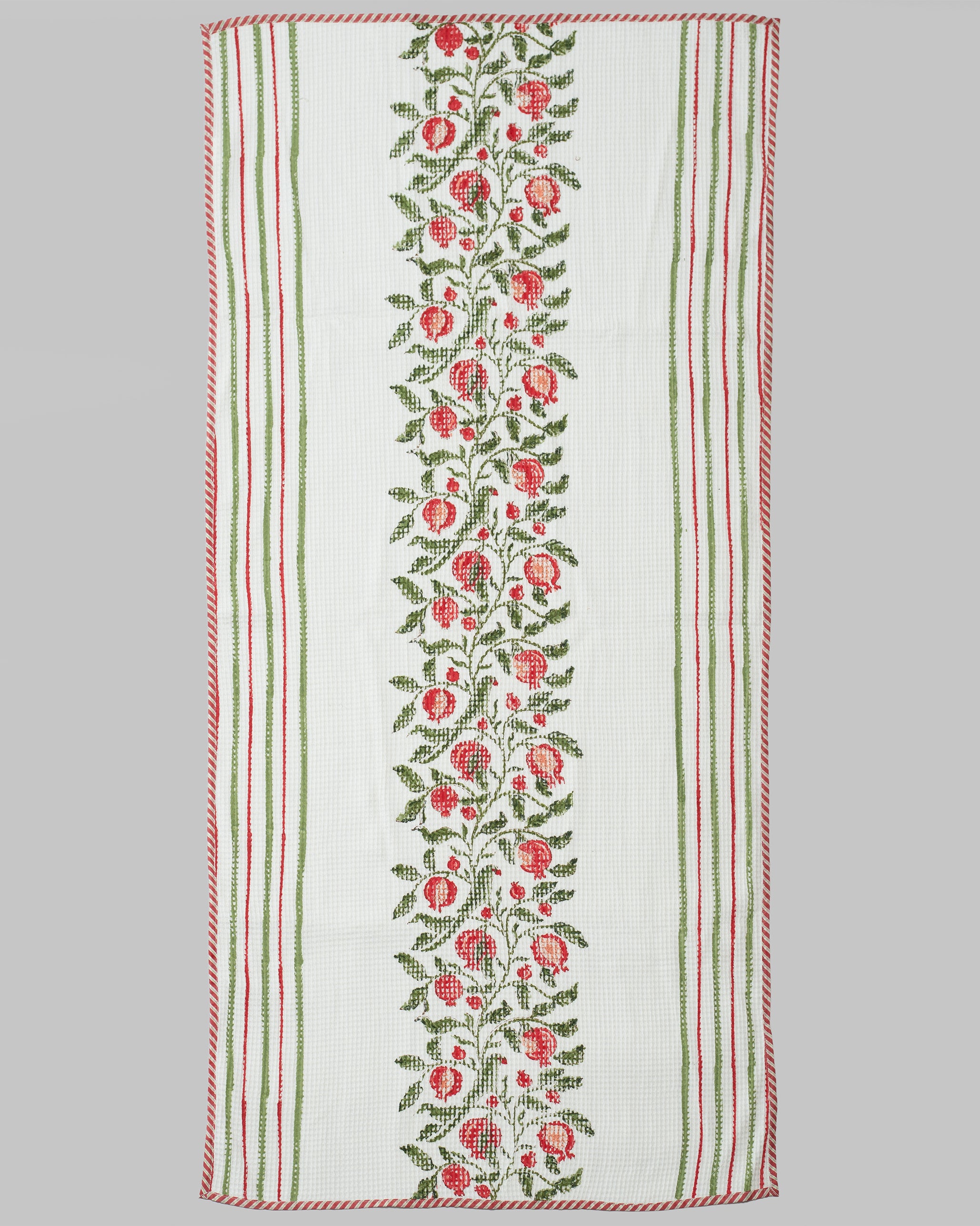 Parrots & Pomegranates with Bageecha Stripes Bath Towel